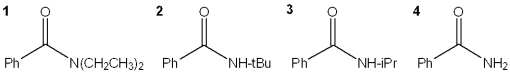 <strong>Which of the following compounds is a 3<sup> \circ </sup> amide? </strong> A)1 B)2 C)3 D)4