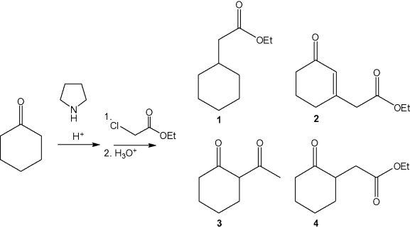 <strong>What is the major organic product obtained from the following sequence of reactions? </strong> A)1 B)2 C)3 D)4
