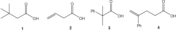 <strong>Which of the following carboxylic acids can be made via a malonate ester synthesis? </strong> A)1 B)2 C)3 D)4