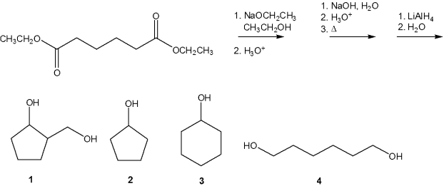 <strong>What is the major organic product obtained from the following sequence of reactions? </strong> A)1 B)2 C)3 D)4