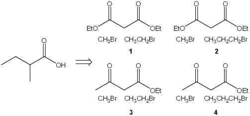 <strong>Which combination of organic bromide(s) and dicarbonyl compound can be used to prepare the following product (in a multistep synthesis)? </strong> A)1 B)2 C)3 D)4
