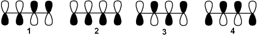<strong>Which of the following arrangements of p atomic orbitals gives the highest energy \pi -antibonding molecular orbital of 1,3-butadiene? </strong> A)1 B)2 C)3 D)4
