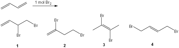 <strong>What is (are) the major organic product(s) formed in the following reaction? </strong> A)only 1 B)only 1 and 3 C)only 2 and 4 D)only 1 and 4