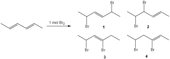 <strong>What is (are) the major organic product(s) formed in the following reaction? </strong> A)only 1 B)only 1 and 2 C)only 1 and 3 D)only 2 and 4
