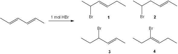 <strong>What is (are) the major organic product(s) formed in the following reaction? </strong> A)only 1 B)only 3 C)only 1 and 3 D)only 2 and 4