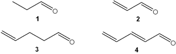 <strong>Which of the following has the highest value of \lambda <sub>max</sub> in the ultraviolet-visible spectrum? </strong> A)1 B)2 C)3 D)4