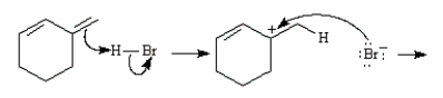 <strong>Consider the reaction below to answer the following question(s): Enter the appropriate letter in the blank for each the following statements. The product that results from following mechanistic step is _____. </strong> A)A B)B C)C D)D