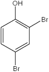 <strong>What is the IUPAC name of the following compound? </strong> A)2,4-dibromotoluene B)2,4-dibromophenol C)2,4-dibromohydroxybenzene D)4,6-dibromophenol