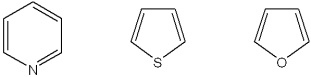 <strong>What is the correct assignment of the names of the following heterocycles? </strong> A)1 = pyrrole; 2 = thiophene; 3 = pyridine B)1 = thiophene; 2 = furan; 3 = pyrrole C)1 = pyridine; 2 = thiophene; 3 = furan D)1 = pyridine; 2 = thiophene; 3 = pyrrole