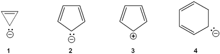 <strong>Which of the following ions is aromatic? </strong> A)1 B)2 C)3 D)4