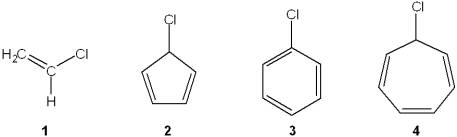 <strong>Which of the following compounds undergoes heterolytic carbon-halogen bond cleavage to form a stable organic cation? </strong> A)1 B)2 C)3 D)4