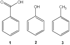 <strong>Which of the following has the compounds shown in the correct order of decreasing acidity (i.e., more acidic > less acidic)? </strong> A)1 > 2 > 3 B)2 > 3 > 1 C)3 > 2 > 1 D)1 > 3 > 2