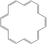 <strong>Which of the following is not true about [18]annulene?  </strong> A)[18]annulene is planar B)[18]annulene is aromatic C)[18]annulene gives one peak in the <sup>1</sup>H NMR spectrum D)[18]annulene has 18 pi bonds <div style=padding-top: 35px> 
