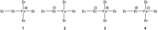 <strong>Which of the following is the structure of the complex of Br<sub>2</sub> with FeBr<sub>3</sub> involved in the electrophilic bromination of benzene? </strong> A)1 B)2 C)3 D)4