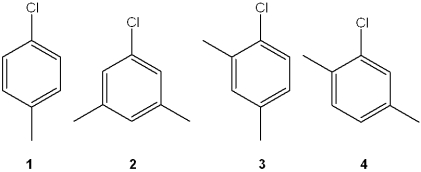 <strong>Which of the following chlorobenzenes produces a single isomer upon treatment with NaNH<sub>2</sub>? </strong> A)1 B)2 C)3 D)4