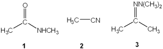 <strong>What is the correct assignment of the names of the functional groups in the following nitrogen-containing compounds? </strong> A)1 = imine; 2 = hydrazone; 3 = amide B)1 = 2<sup> \circ </sup> amine; 2 = amide; 3 = hydrazone C)1 =oxime; 2 = hydrazone; 3 = nitrile D)1 = amide; 2 = nitrile; 3 = hydrazone