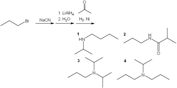 <strong>What is the major organic product obtained from the following sequence of reactions? </strong> A)1 B)2 C)3 D)4