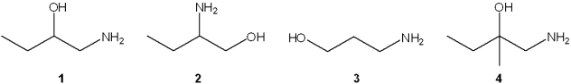 <strong>Which of the following amines can be prepared by ring opening of an epoxide with sodium amide followed by reduction? </strong> A)only 1 B)only 1 and 2 C)only 1 and 4 D)1, 2, 3 and 4