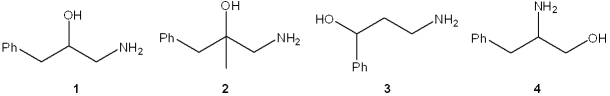 <strong>Which of the following amines can be prepared by treatment of a carbonyl compound with sodium cyanide in the presence of acid, followed by reduction? </strong> A)only 1 B)only 1 and 2 C)only 1, 2 and 3 D)1, 2, 3 and 4