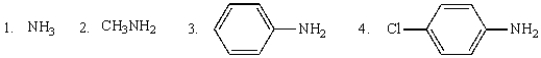 Consider the following compounds. Answer the following questions by filling in the blank with the appropriate number from the diagram or an appropriate term. The ammonia ion of substance ____ will have the largest pK<sub>a</sub>.