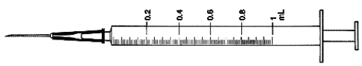 Directions: Indicate the requested dose with a line through the calibration on the syringe. 0.84 mL
