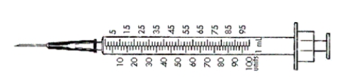 Directions: Mark the syringe with the amount of insulin ordered. Ordered: 39 units