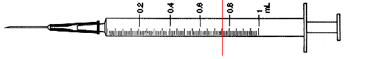 Directions: Answer the question and fill in the correct amount of heparin on the syringe. -Ordered: Heparin 1500 units per hour Available: 500 mL in D<sub>5</sub>W with 25,000 units of heparin