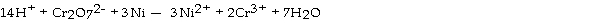 <strong>Which substance is serving as the reducing agent in the following reaction? </strong> A) Ni<sup>2</sup><sup>+</sup><sup> </sup> B) Cr<sub>2</sub>O<sub>7</sub><sup>2</sup><sup>-</sup><sup> </sup> C) Ni D) H<sup>+</sup><sup> </sup> E) H<sub>2</sub>O