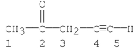 <strong>Which carbon(s)in the following molecule is (are)sp hybridized? </strong> A)carbon 1 B)carbon 2 C)carbons 1, 3 D)carbons 4 E)carbons 4, 5