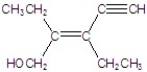 <strong>Name the structure. </strong> A)cis-3-ethyl-4-hydroxymethyl-hex-3-en-1-yne B)cis-2,3-diethylpent-2-en-4-yn-1-ol C)trans-2,3-diethylpent-2-en-4-yn-1-ol D)cis-3,4-diethylpent-3-en-1-yn-5-ol E)trans-3,4-diethylpent-3-en-1-yn-5-ol