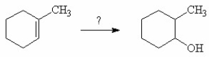 <strong>What reagents are needed to accomplish the following transformation? </strong> A)H<sub>2</sub>O/H<sup>+</sup> B)H<sub>2</sub>O/Peroxide C)OH<sup>-</sup> D)BH<sub>3</sub> E)1) BH<sub>3</sub>/ 2. HO<sup>-</sup>, H<sub>2</sub>O<sub>2</sub>, H<sub>2</sub>O