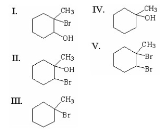 <strong>What is the major product of the following reaction? </strong> A)I B)II C)III D)IV E)V