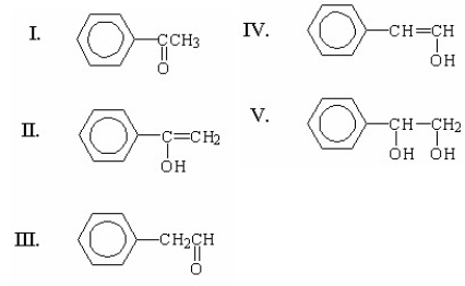 <strong>Which of the following is the final and major product of this reaction? </strong> A)I B)II C)III D)IV E)V