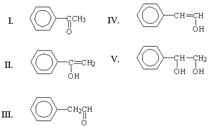 <strong>Which of the following is the final and major product of this reaction? </strong> A)I B)II C)III D)IV E)V
