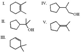 Which of the following is least likely to be found in the product mixture which results when the alkyl iodide below is heated in water?