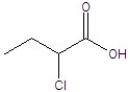<strong>Give the structure of a compound that has a formula of C<sub>4</sub>H<sub>7</sub>ClO<sub>2</sub> and has a triplet (3H, 1.1 ppm), quintet (2H, 1.2 ppm), triplet (1H, 4.4 ppm), and singlet (1H, 11.6 ppm)in the <sup>1</sup>H NMR spectrum.</strong> A) B) C) D) E)