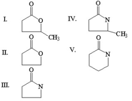<strong>Which of the following compounds is D-valerolactam? </strong> A)I B)II C)III D)IV E)V