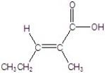 <strong>Give the name of the structure. </strong> A)Z-2-methyl-2-pentanoic acid B)E-2-methyl-2-pentanoic acid C)Z-2-methyl-2-pentenoic acid D)E-2-methyl-2-pentenoic acid E)E-2-methyl-2-pentynoic acid
