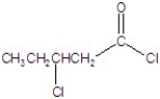 <strong>Give the name of the structure. </strong> A)1,3-dichloropentanoate B)3-chloropentanoyl chloride C)2-chloropentyl chloride D)2-chloropentanoyl chloride E)2-chlorobutanoyl chloride