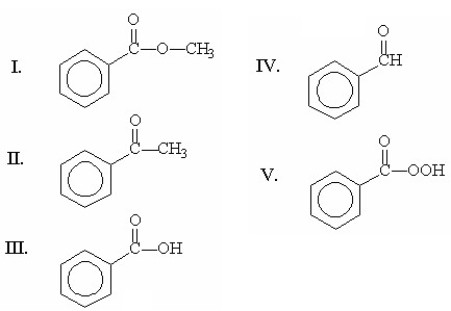 <strong>Which of the following compounds is an aldehyde? </strong> A)I B)II C)III D)IV E)V