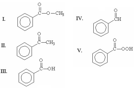 <strong>Which of the following compounds is a ketone? </strong> A)I B)II C)III D)IV E)V