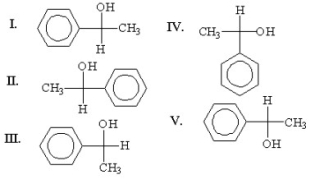 <strong>Which enantiomer is formed from attack of a methyl Grignard reagent on the si face of benzaldehyde? </strong> A)I B)II C)III D)IV E)V