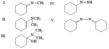<strong>Which of the following is an enamine? </strong> A)I B)II C)III D)IV E)V