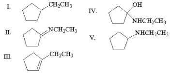 <strong>What is the major organic product of the following reaction? </strong> A)I B)II C)III D)IV E)V