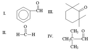 <strong>Which of the following compounds does not have an alpha hydrogen? </strong> A)I B)II C)III D)IV E)all of the above