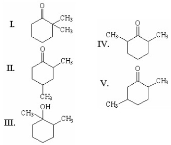<strong>What is the major organic product of the following reaction? </strong> A)I B)II C)III D)IV E)V