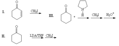 <strong>Which of the following methods can be used to prepare the following compound? </strong> A)I B)II C)III D)II and III E)I, II, and III