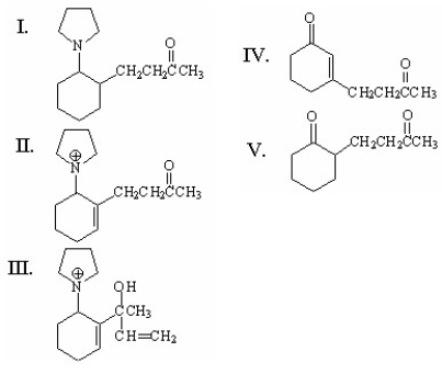 <strong>What is the major organic product from the following reaction? </strong> A)I B)II C)III D)IV E)V