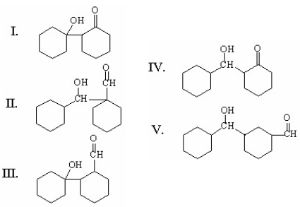 <strong>What is the major organic product of the following aldol addition? </strong> A)I B)II C)III D)IV E)V