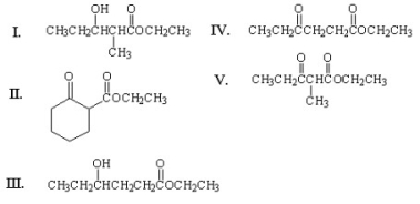<strong>What is the major product of the following condensation? </strong> A)I B)II C)III D)IV E)V